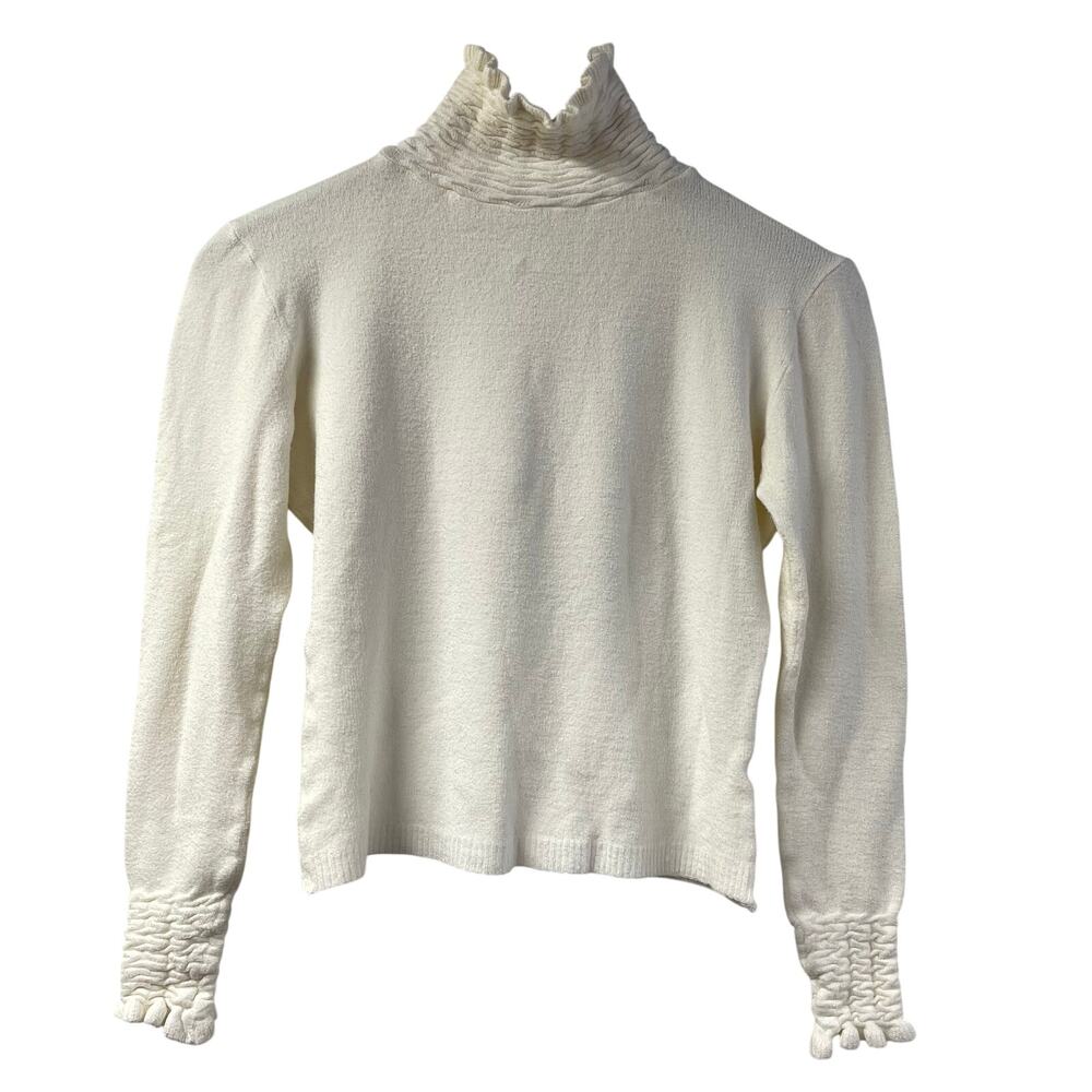 Cache Turtleneck Sweater White Medium Soft Stretchy Fitted Vintage